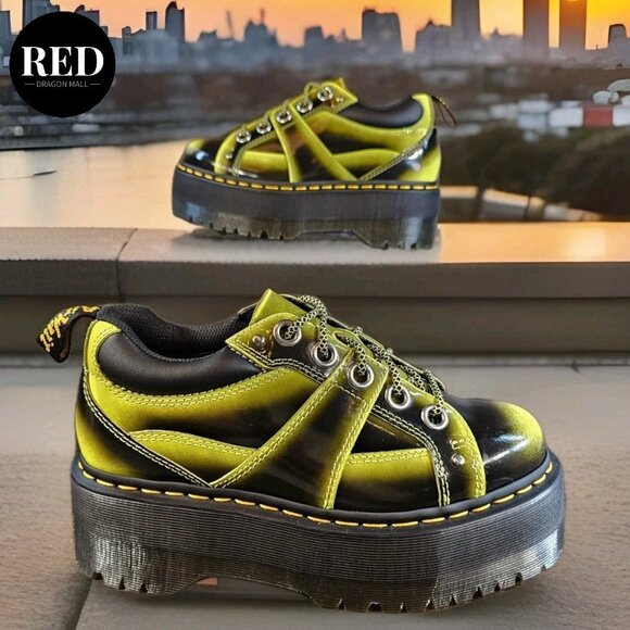 Dr. Martens Shoes - Dr. Martens Quad Max Platform Boots Shoes Yellow x Black - Women's Size 8